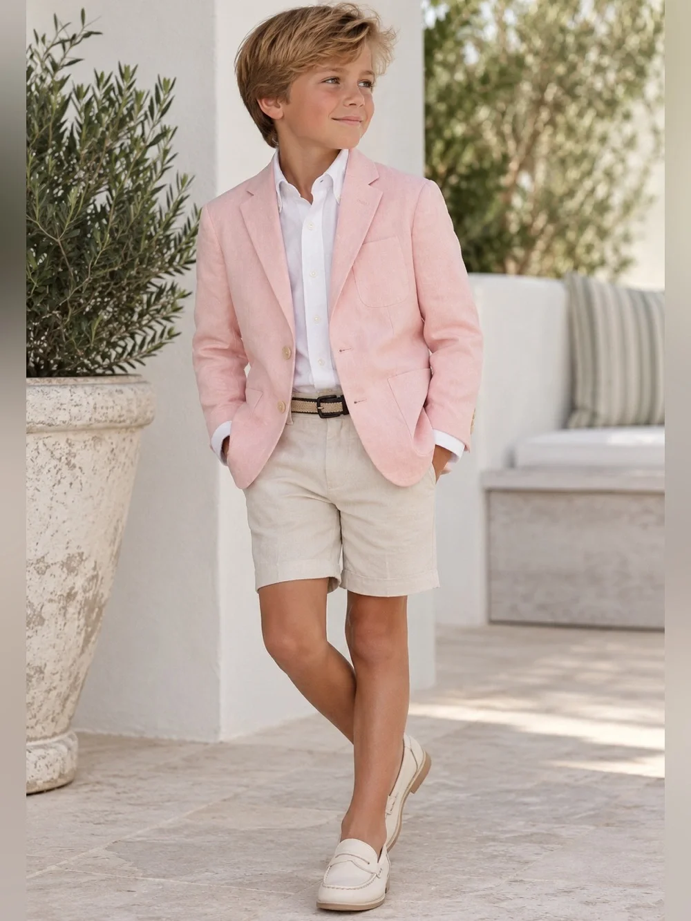 Ralph Lauren Boys Light Pink Polo Linen Suit Jacket Sports Coat Blazer size 8